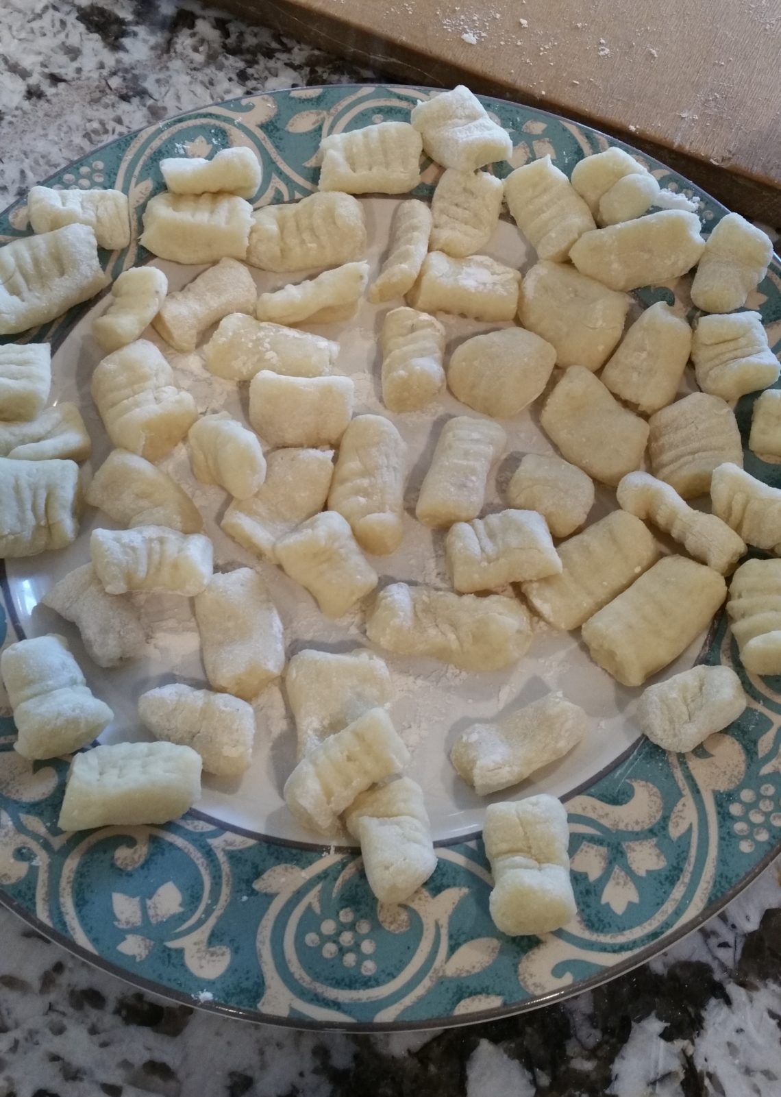 Here is some of the gnocchi before it was put on a lined tray and placed in the freezer.