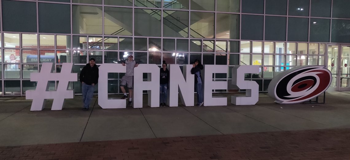 At the Carolina Hurricanes hockey game.