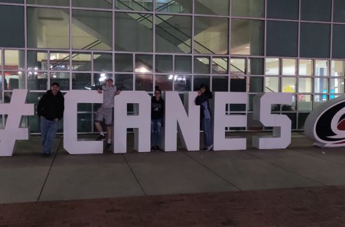 At the Carolina Hurricanes hockey game.