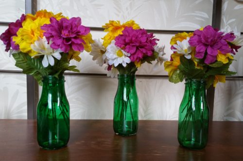 I think that the tinted bottles with the artificial flowers really turned out nicely!