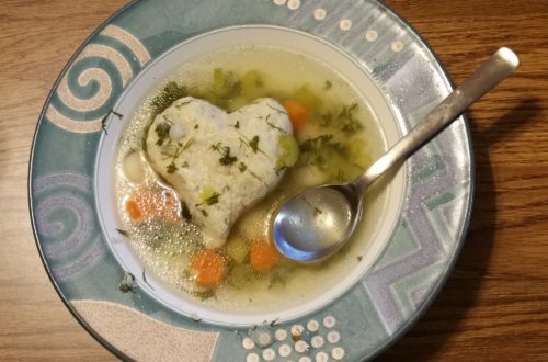 When forming the matzo balls, my husband made one especially for me!
