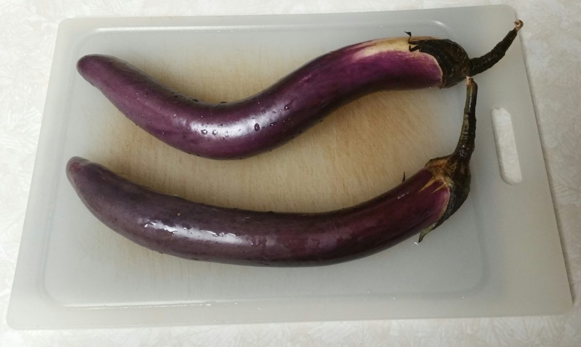 Here are the long Japanese eggplant which I found at my local farmers' market.