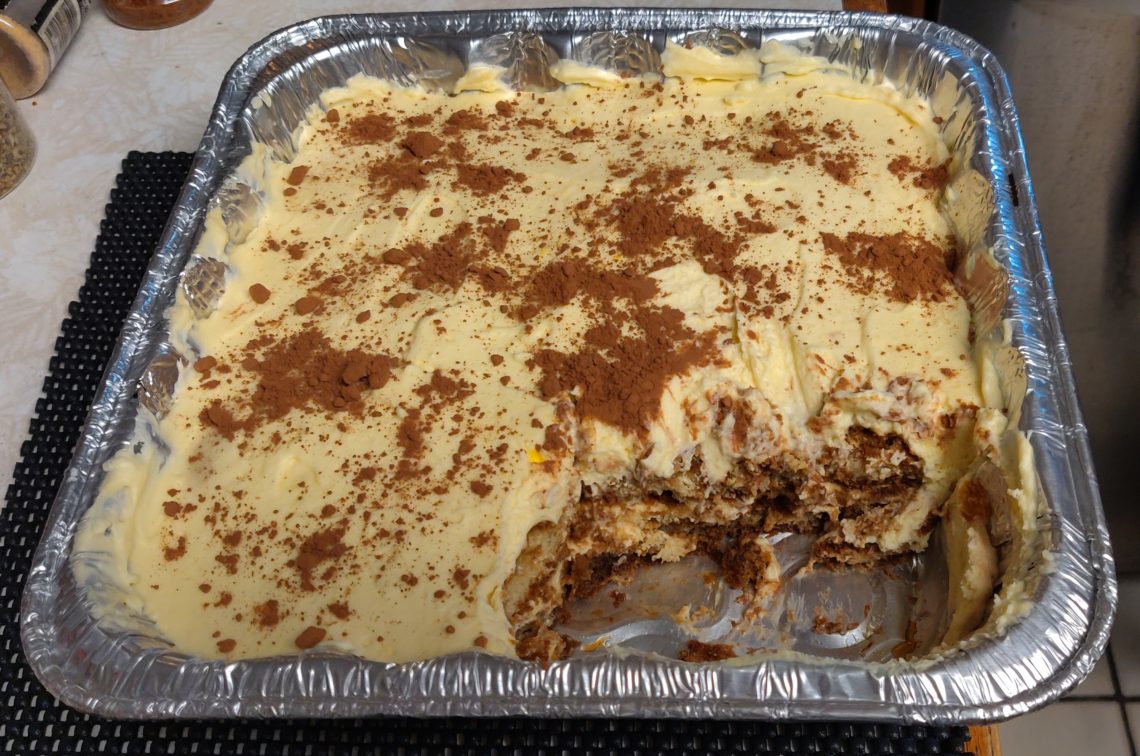 I sprinkled a little bit of cocoa powder on top prior to serving. This was as good as if not better than any tiramisu I have had in a restaurant!