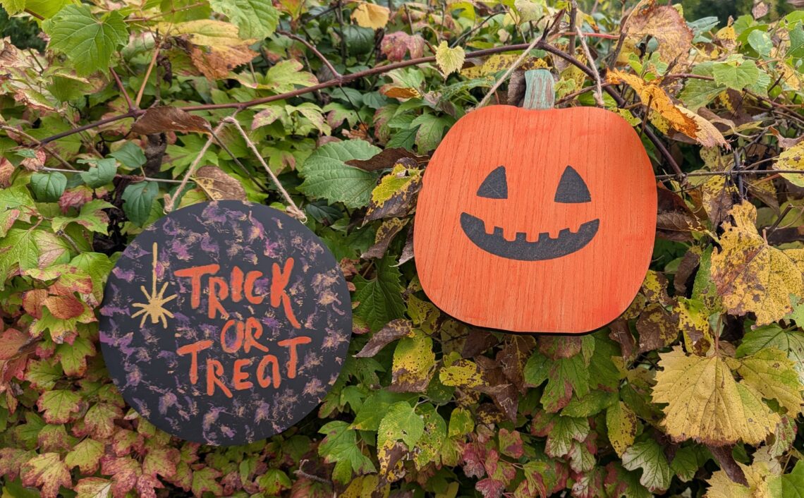 Fun art projects painted a few years ago. (They are two-sided. The other sides are ready for Thanksgiving!)