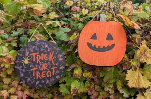 Fun art projects painted a few years ago. (They are two-sided. The other sides are ready for Thanksgiving!)